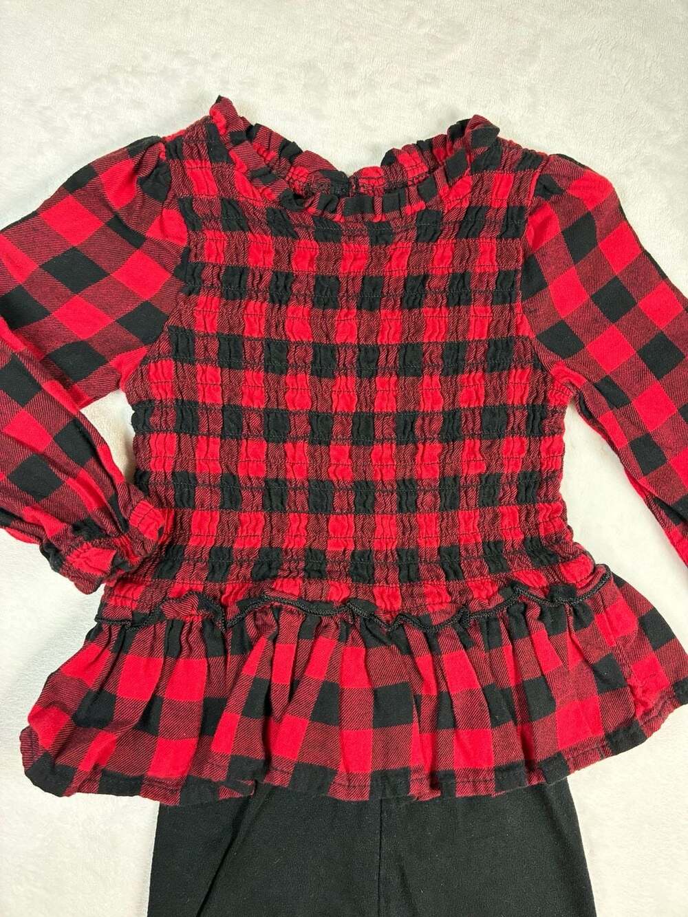 Wonder Nation Buffalo Plaid Outfit Set Size 12M Red Black Ruffle Top Leggings